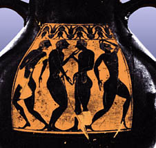 Restraint  
          
Older man courts youth who resists advances.
Attic black figure vase. Sixth century, 
from the Cyprus Museum collection, Nicosia.