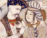 Muhammed Qasim 1627 - Wine Pourer - Illuminated minature of Shah Abbas I (1571-1629) of Persia, embracing his wine boy - Louvre, Paris